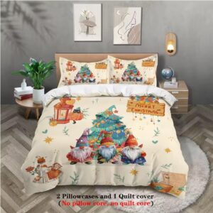 3pcs Merry Christmas Print Bedding Set – Soft, Coreless & Washable (Multi-Size)