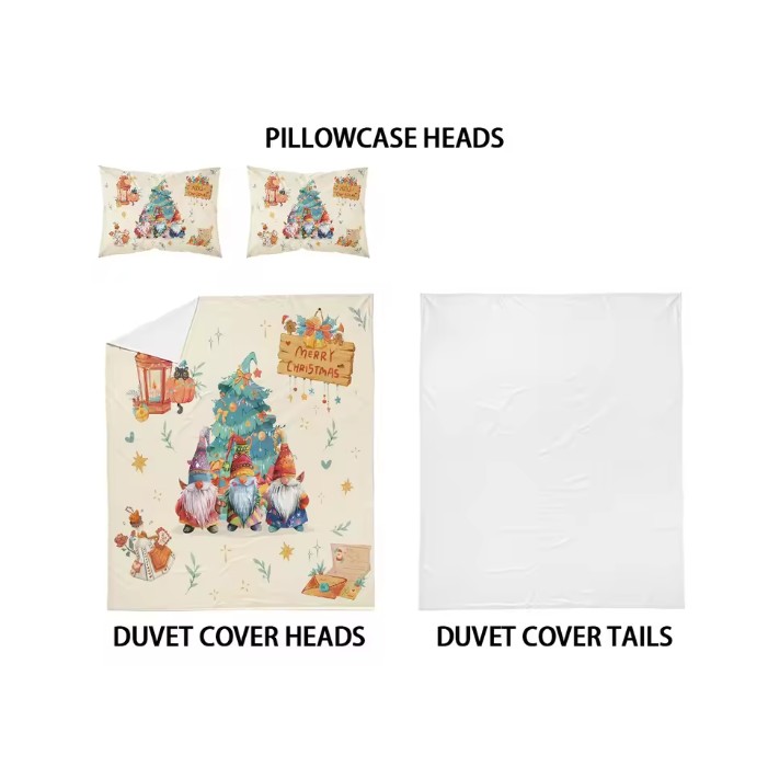 3pcs Merry Christmas Print Bedding Set – Soft, Coreless & Washable (Multi-Size) - Image 2