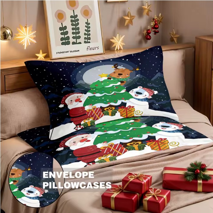 3pcs Christmas Printed Bedding Set – Chipless, Soft & Washable (Multi-Size) - Image 3