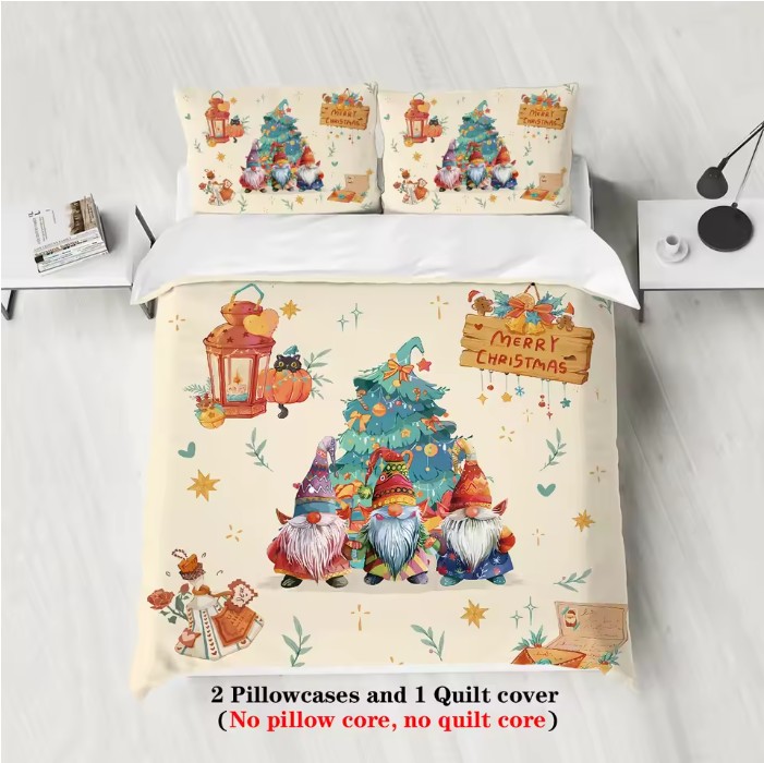 3pcs Merry Christmas Print Bedding Set – Soft, Coreless & Washable (Multi-Size) - Image 3