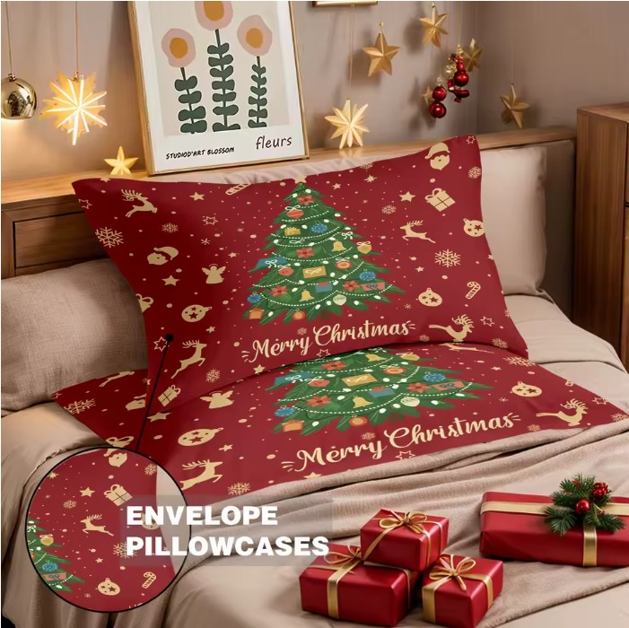 3pcs Christmas Tree Red Bedding Set – Coreless, Soft & Washable (Multi-Size) - Image 3
