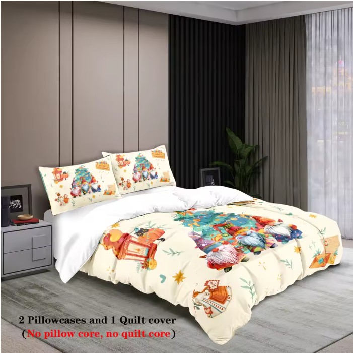 3pcs Merry Christmas Print Bedding Set – Soft, Coreless & Washable (Multi-Size) - Image 4