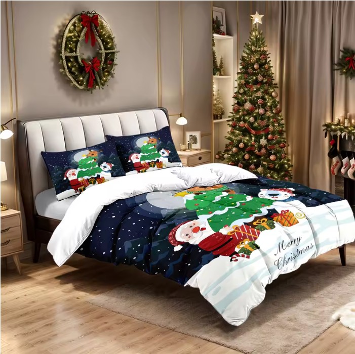 3pcs Christmas Printed Bedding Set – Chipless, Soft & Washable (Multi-Size) - Image 5