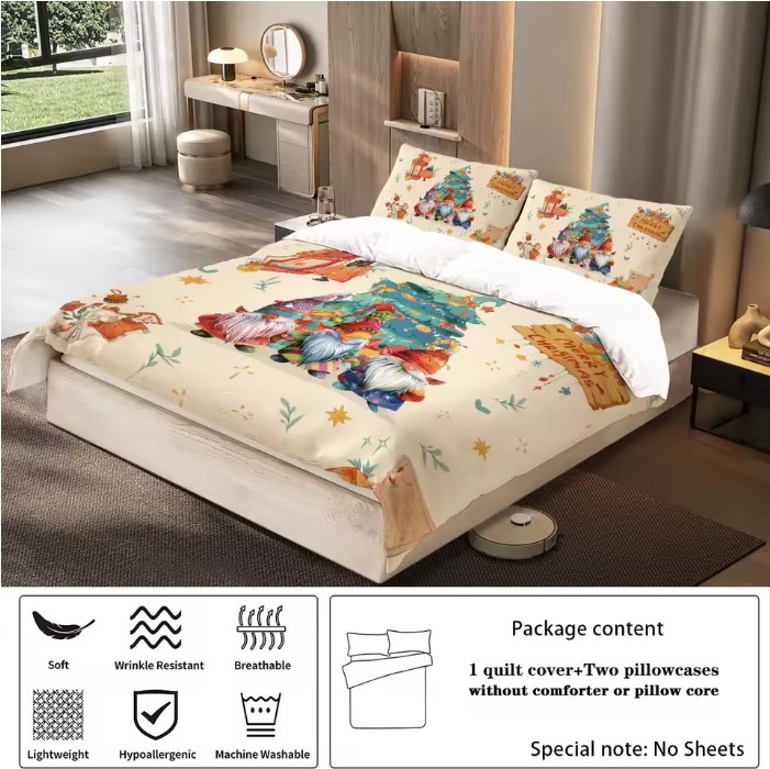 3pcs Merry Christmas Print Bedding Set – Soft, Coreless & Washable (Multi-Size) - Image 5